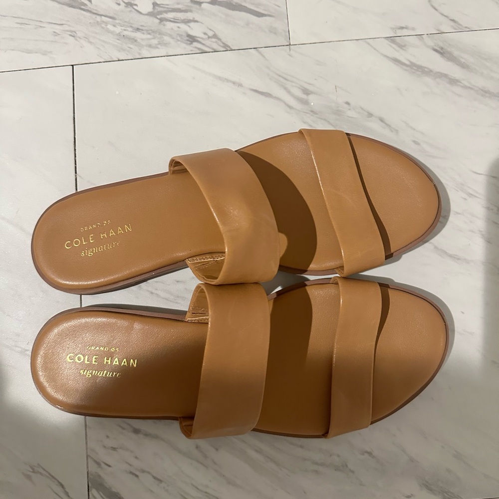 Cole Haan Tan Double-Strap Slide Sandals